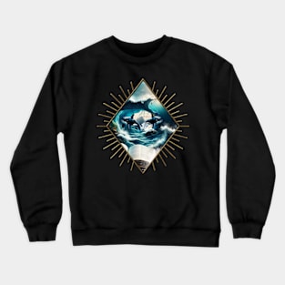 A Swimming steampunk Orca in the wave. Crewneck Sweatshirt